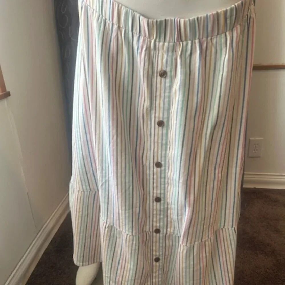 Lane Bryant Pastel stripes Midi ruffle bottom Linen blend skirt, size 22/24